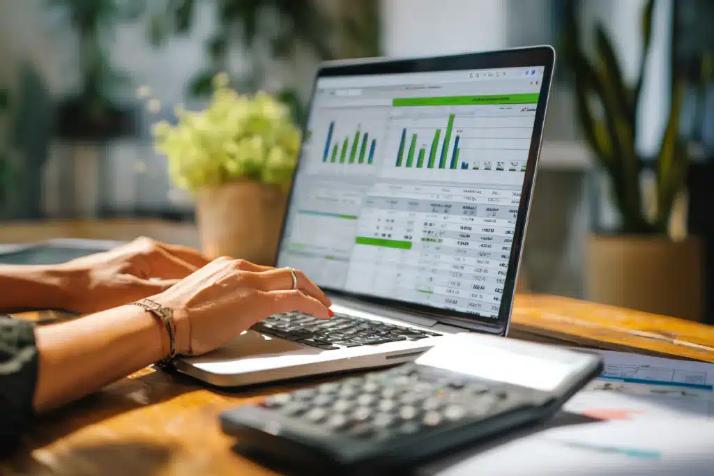 How to manage rental property finances illustrated with spreadsheet dashboards, budgeting tools, and expense tracking on a laptop.
